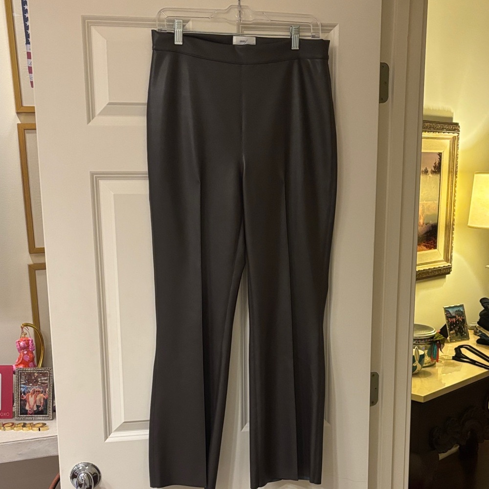Faux Leather Bootcut Pants — Black
